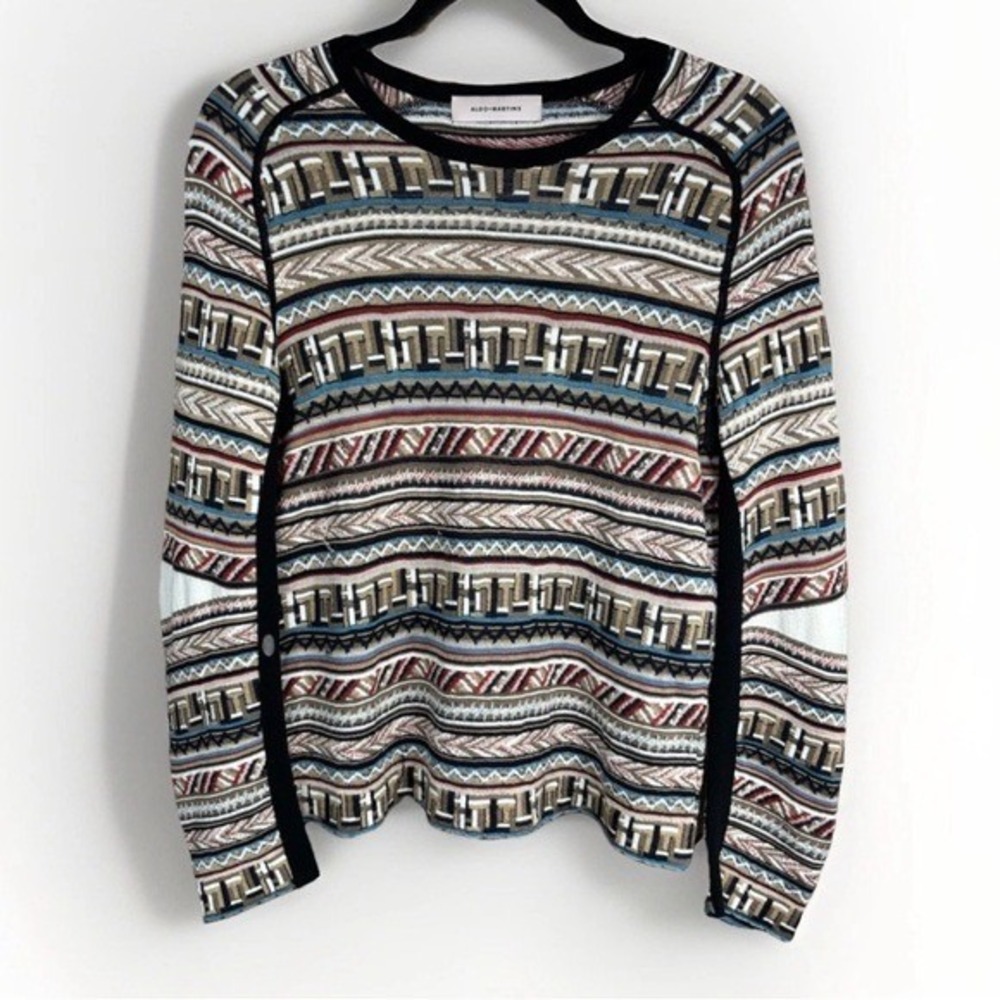 Aldo Martins Knit Top Women Size M Multicolor Geometric Long Sleeve Sweater